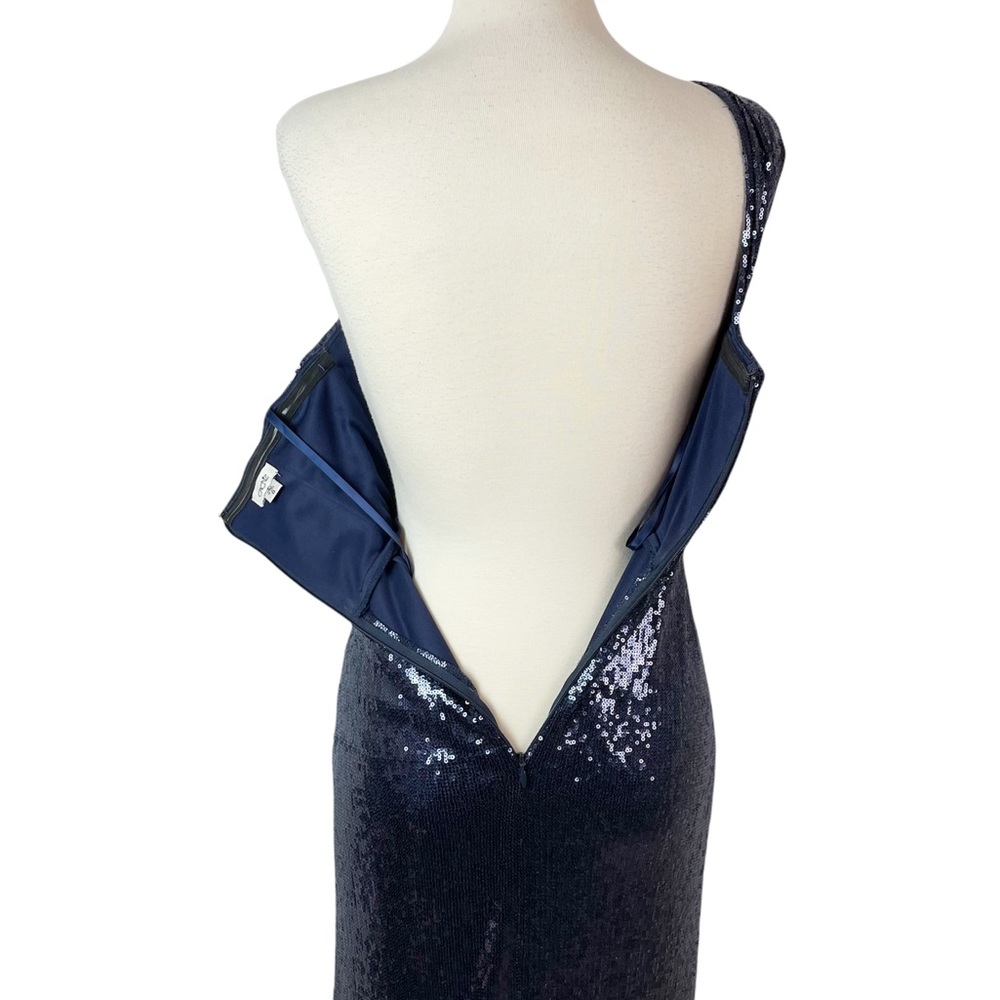 Cache Navy One-Shoulder Sequin Prom Gown - Picture 7 of 16